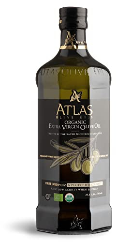 A ATLAS OLIVE OILS Organic Cold Press Extra Virgin Olive Oil with Polyphenol Rich, Newly Harvested Unprocessed from One Single Family Farm Cold Press Ext. Virgin 25.5 Fl Oz (Pack of 1)