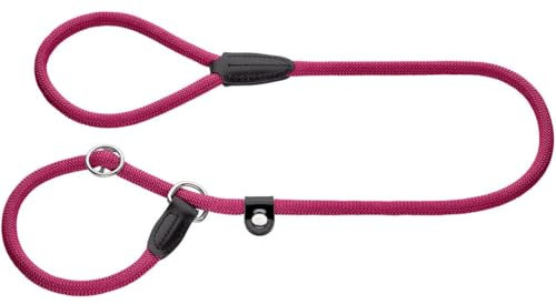 HUNTER Retriever-Hundeleine FREESTYLE, Farbe: himbeer, integrierte Halsung, stufenlos verstellbar, witterungsbeständig, pflegeleicht, griffig, robustes Tau mit Ledertipps, Größe: 08/120
