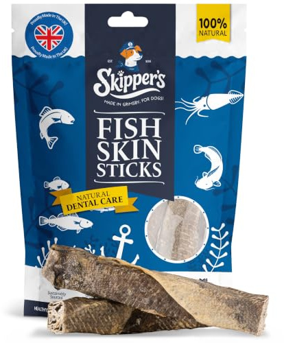 SKIPPER'S Whitefish Skin Dental Sticks Regular 250g, Grain Free Dog Chews | 100% whitefish fish skin, long-lasting chew, low fat, supports dental health, naturally air-dried