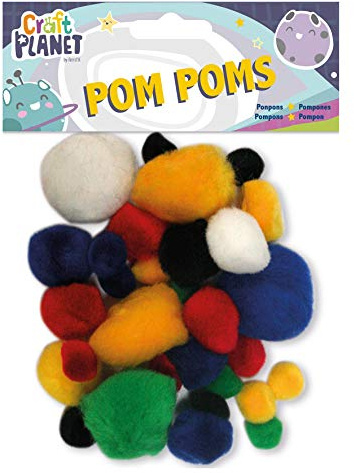 Craft Planet Pom Poms, Pack of 30, Assorted Colours, Standard, Loose Fluffy Pompom Balls, DIY Crafting Materials & Supplies, for Crafts, Decorations, Christmas, Birthday