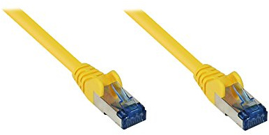 Good Connections Cat.6A Ethernet LAN Patchkabel mit Rastnasenschutz RNS, S/FTP, PiMF, halogenfrei, 500MHz, OFC, 10-Gigabit-fähig (10/100/1000/10000-Base-T Ethernet Netzwerke) - z.B. für Patchpanel, Switch, Router, Modem - gelb, 0,25m