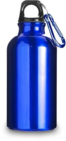Aluminium Drinking Water Bottle with Screw cap and Carabiner, 400ml (Blue)