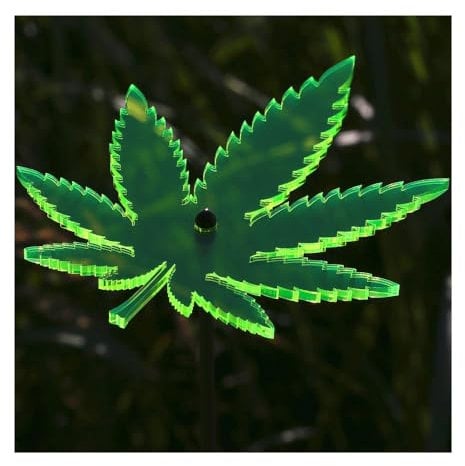 Bütic GmbH Plexiglas® Sonnenfänger Cannabisblatt 14cm neon transparent fluoreszierend wetterfest, inkl. 100cm Schwingstab, Farbe:neongrün