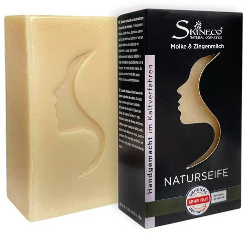 Skineco Naturseife | nachhaltige Ziegenmilchseife mit Molke | Stück Seife für trockene empfindliche Haut | Körperseife | handgemachte Naturkosmetik | Gesicht Reinigung | clear skin | mildes Duschgel