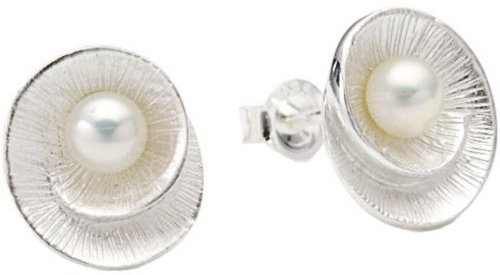 Vinani Damen Ohrringe 925 Silber - Ohrstecker Set für Frauen aus 925 Sterling Silber Muschel mit Perle OMW