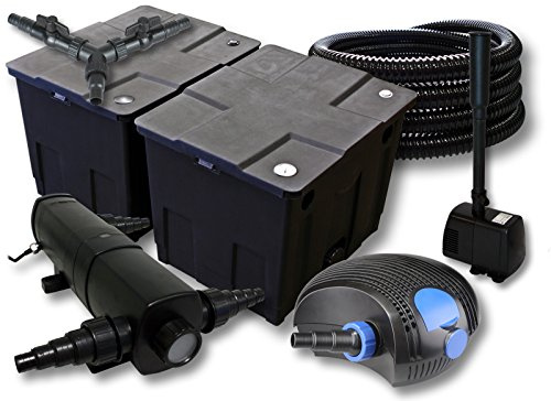 SunSun Komplettset: CBF-350B Teichfilter bis 60000L Teichfilteranlage, CTF-12000 Teichpumpe 12000l/h 100W, CUV-236 Teichklärer 36W, 25m Teichschlauch 25mm, HJ-943 Springbrunnen 800l/h 16W, Y-Verteiler