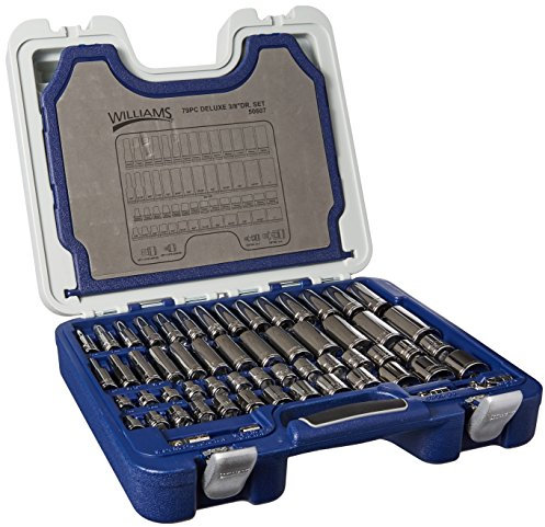Williams 50607 - Juego de herramientas de lujo de 79 piezas de 3/8 pulgadas, 6 y 12 puntos, sistema de caja resistente, SAE y métrico, con puntas de destornillador hexagonales de 1/4 pulgadas