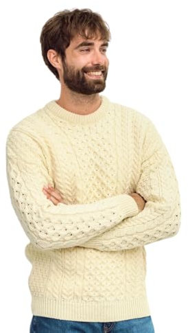 Carraig Donn Traditional Aran Sweater, Natural, XL