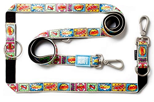 Max & Molly Multifunktions Hundeleine 2m mit 2 Karabinern, Comic/M Umhängeleine Gepolstert, Sicher & Flexibel – Komfort für deinen treuen Begleiter