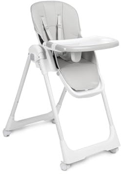 TOYZ Megalo - Hochstuhl Baby mit Liegefunktion - Baby Hochstuhl ab 6 Monate bis 3 Jahre - mit Fußstütze, abnehmbarem Essbrett, verstellbarer Rückenlehne - Klappbar - Hellgrau