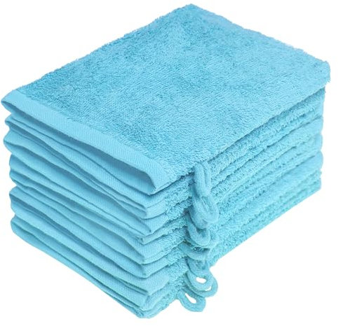 NatureMark 10er Pack Frottee Waschhandschuhe, Waschlappen, 100% Baumwolle, Hell blau, 15x21cm