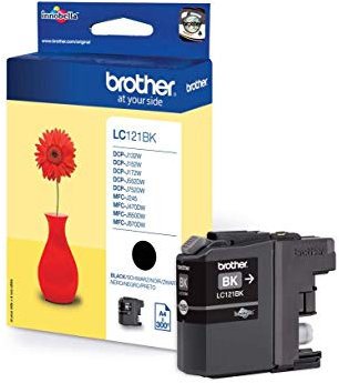 Brother LC-121BK Tintenpatrone, Schwarz, Einzelpackung, Standardausbeute, inklusive 1x Tintenstrahlpatrone, Original Supplies