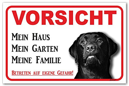 AdriLeo Schild - Vorsicht schwarzer Labrador Retriever - Mein Haus - (20x30cm) / Achtung Hund Wachhund robust langlebig UV-beständig wetterfestes Warnschild