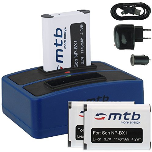 3X Akku + Dual-Ladegerät (Netz+Kfz+USB) kompatibel mit Sony NP-BX1 / Sony Action Cam FDR-X1000V, X3000R / HDR-AS200V, AS100V, AS50, AS30(V), AS10... s. Liste