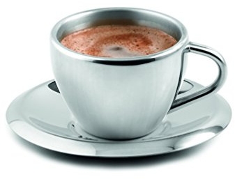 Weis 16902 Doppelwandige Edelstahl Kaffeetasse mit Untertasse exklusiv