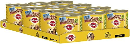 Pedigree Adult Hundefutter, 3 Sorten Fleisch, 12 x 800 g