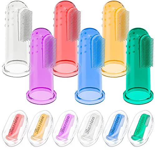 Bassion Baby Toothbrush Set, 6 Pcs Soft Infant Finger Toothbrush with 6 Boxes, Newborns Toddler Silicone Baby Tooth Brush 0-6 Months 6-12 Months
