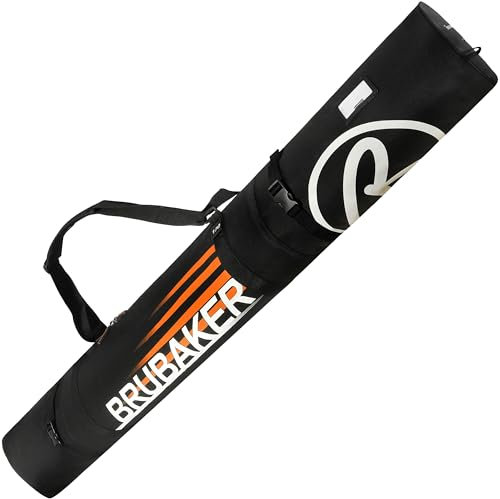 BRUBAKER Skitasche Carver Champion Schwarz Orange - Gepolsterter Skisack für 1 Paar Ski und Stöcke - Reißfester Ski Bag 190 x 34 x 34 cm
