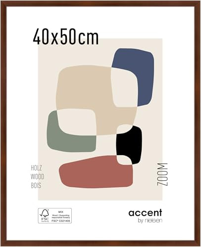 accent by nielsen Holz Bilderrahmen Zoom, 40 x 50 cm, Braun | Holz Posterrahmen im Hoch- & Querformat zum Aufhängen Braun matt Echtglas