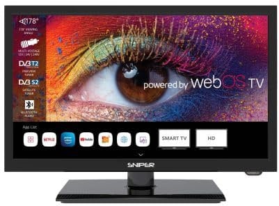 Sniper 19″ SMART LED Camping TV – webOS – Bluetooth 5.0, Wifi, Freeview Tuner, Satellite Tuner, Streaming & Catchup, 3 x HDMI, 2 x USB, Multimedia player, HD