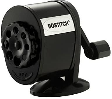 Bostitch Office Wall Mount Manual Pencil Sharpener, 8 Hole Dial, 6X Longer Cutter Life, Vertical or Horizontal Mounting, Black