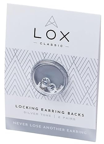 LOX Cierre de Aretes para Mujer - Cierres de Pendientes Hipoalergénicos Seguros y Fáciles de Usar - Tuercas Ideales para Todos los Tipos de Aretes - Paquete de dos - Plata