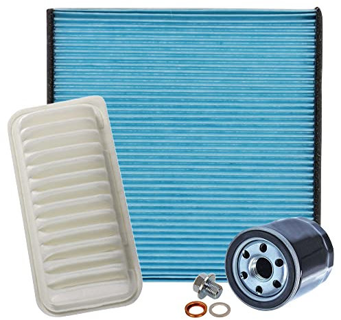 BESTPRICE Inspektionspaket Filterset mit 1x Ölfilter; 1x Luftfilter; 1x Innenraumfilter; 1x Ölablassschraube inkl. Dichtring, KOMPATIBEL MIT - TOYOTA YARIS (_P1_), YARIS VERSO (_P2_)