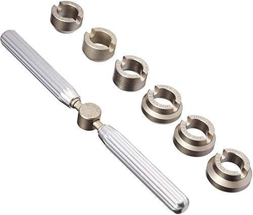 BERGEON Gehäuseöffner – Haltegriff mit 6 auswechselbaren Einsätzen – Zum schonenden Öffnen von Gehäuseböden – UHRMACHER-Spezialwerkzeug – Für Rolex und Tudor – Inkl. Kartonetui – C4220306