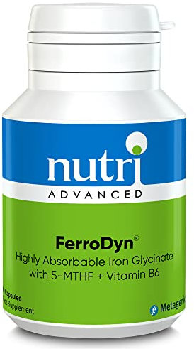 Nutri Advanced Ferrodyn Iron Bisglycinate Supplement - with Added Folate & Vitamin B6 - Supports The Reduction of Tiredness and Fatigue - 60 Capsules