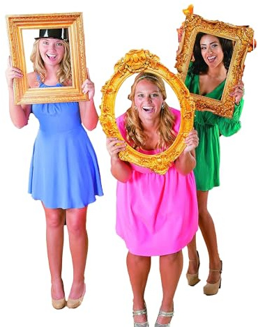 Fun Express Photo Booth Props Wedding Frame Set - Large Gold Vintage Cardboard Picture Frames 3 Pack | Antique Oval & Ornate Designs for Party Photobooth Accessories & Selfie Station Decor