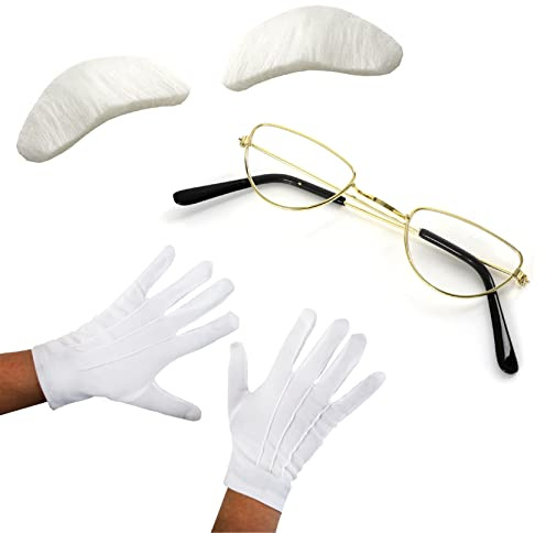 Santa Claus Half Moon Glasses, Gloves and White Eyebrows Christmas Fancy Dress