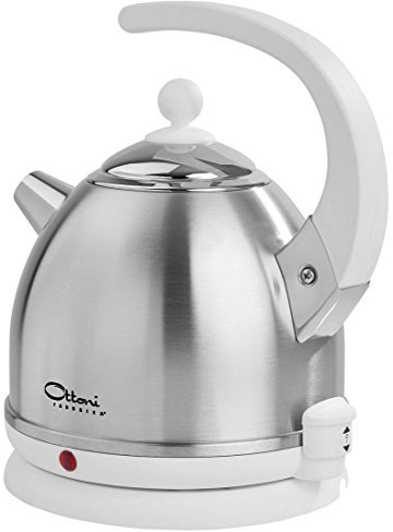 Ottoni Fabbrica Alice Satinato Bianco Elektrischer Wasserkocher aus Edelstahl Made in Italien 1,7 L 2400W, Automatische Abschaltung, BPA frei, Herausnehmbarer Kalk-Wasserfilter