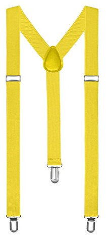 Boolavard® TM Braces/Suspenders One Size Fully Adjustable Y Shaped With Strong Clips (Yellow)