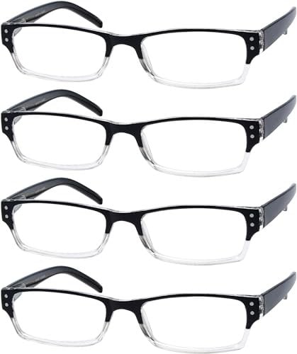 Eyekepper Reading Glasses-4 Pack Black-Clear Frame for Women Men Reading,Two-Tone Reader Eyeglasses