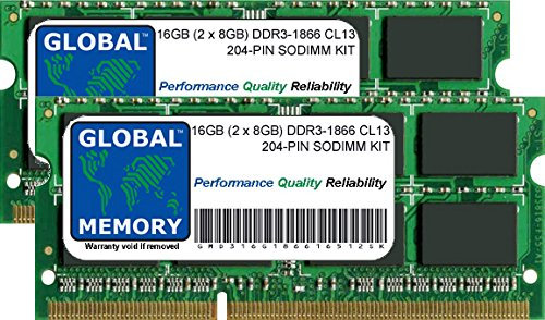 GLOBAL MEMORY Kit di Memoria RAM SODIMM da 16 GB (2 x 8 GB) DDR3 1866 MHz PC3-14900 204-PIN SODIMM Compatibile con Computer Portatili/Notebook