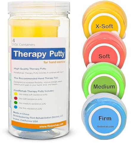 FlintRehab Therapieknete in Premium-Qualität (4er-Packung mit Jeweils 85 Gramm) - Handtrainer zur Rehabilitation - Stressball zum Kneten bei Unruhe und zum Stressabbau