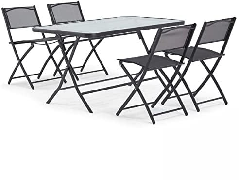 Oviala Table de Jardin et 4 chaises Pliantes en Acier et Verre Noir