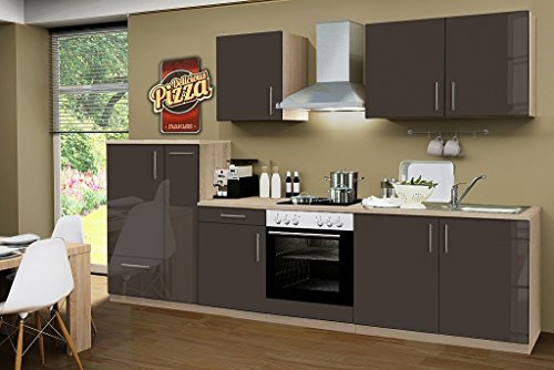 idealShopping Küchenblock mit Elektrogeräten Premium 300 cm in lava glänzend