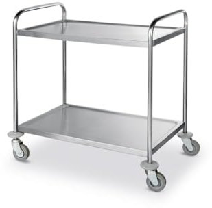 HENDI Servierwagen, für Geschirr, Küchenwagen, mit 4 Lenkrollen-2 Davon gebremst, 2 Regalböden, Max. Traglast pro Boden 50kg, 905x585x(H) 945mm, Blech 830x510mm, Edelstahl