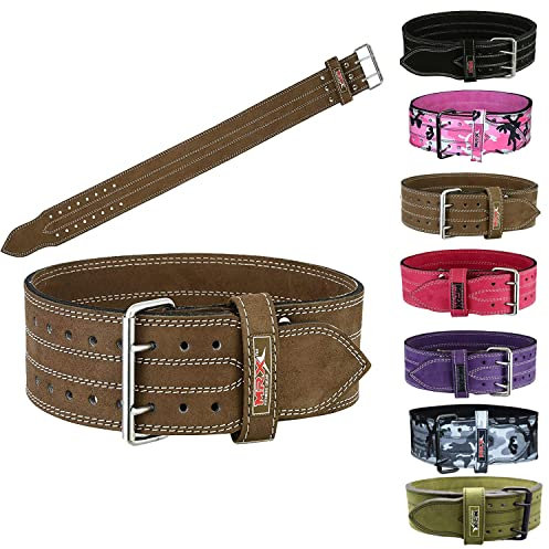 MRX Power Lifting Leder Gürtel Gym Bodybuilding Training Fitness Rückenstütze Gürtel mit Stahl Schnalle, braun