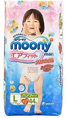 Unicharm | Diapers | Moony for Girl, underware-style, L-size, 44 Blatt [japanische Import] by Moony