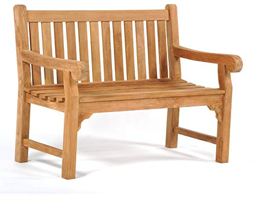 BrackenStyle Queensbury Teak Garden Bench, 2 Person, 120cm, Golden Brown | 2 Seat, Grade A Luxury Wooden Patio Outdoor Furniture
