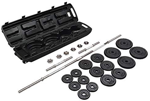 FIT4HOME Cast Iron Weight Set 50kg With Free Carry Case | Weight Lifting Strength Training Body Building Workout | Home Gym Dumbbells Barbell Set