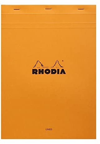 Rhodia 18600C - Notizblock / Schreibblock geheftet dotPad No.18 DIN A4 21x29,7cm, 80 Blätter liniert 80g, abtrennbar und mikroperforiert, mit Kartonrücken, Orange, 1 Stück