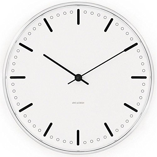 Arne Jacobsen Wanduhr Ø21 cm City Hall dänisches Design aus Aluminium, Weiss, Weiß