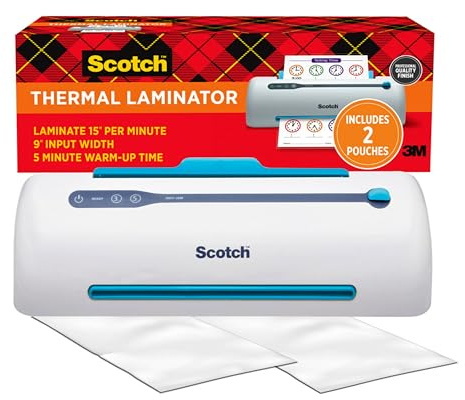 Scotch PRO TL906 Thermal, Laminator Machine, 1 Laminating Device, White/Blue, Laminate Recipe Cards, Photos, Documents, for Home, Office, or School Supplies, 9 in