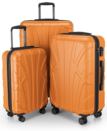 suitline Kofferset 3er Hartschalenkoffer ABS Handgepäck 55 cm mittel 66 cm groß 76 cm erweiterbar mit TSA Schloss 4 Doppelrollen Teleskopgriff robust Reise Trolley Set für Urlaub Familie, Orange