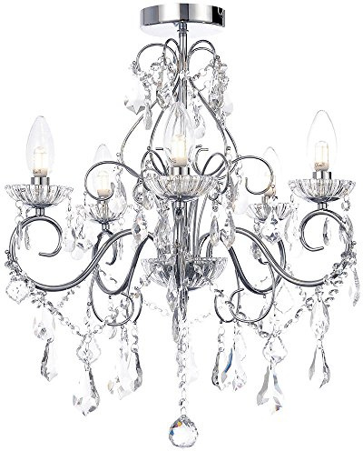 LITECRAFT Vara Chandelier Bathroom Polished Chrome 5 Light | IP44 Rated, Ceiling