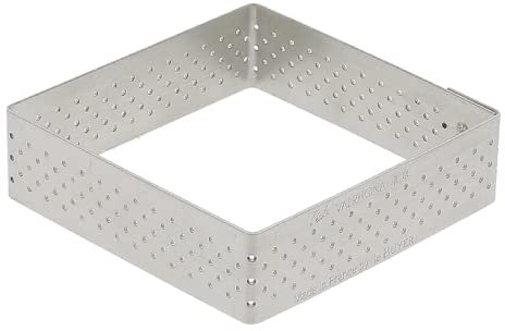 De Buyer - Cercle à tarte carré VALHORNA en inox perforé - 7 x 7 x 2 cm - Fabriqué en France, Technologie AIR SYSTEM, Micro-Perforations pour Cuisson Rapide et Homogène pour Résultats Croustillants