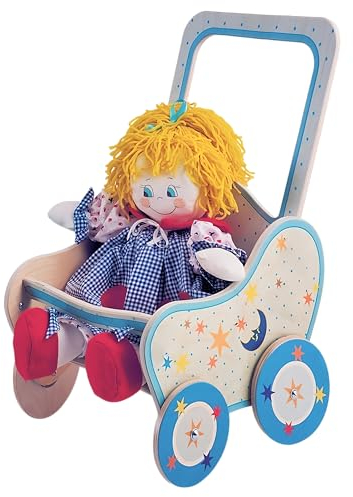 Dida - Luna Puppenwagen: Aus Holz gefertigt, Kinderwagen für große Puppen bis zu 50 cm, Ideal für Rollenspiele junger Mütter und Väter, Geeignet für Kinder 2, 3, 4 Jahre